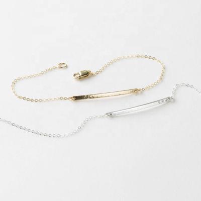 China DIY Bracelet Jewelry Personalized Gold Plated Delicate Delicacy Hammered Narrow Bar Bracelet for sale