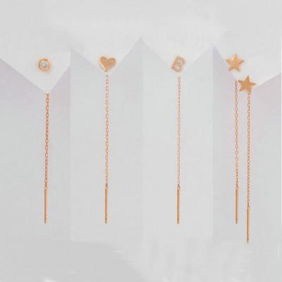 China Simple Silver Rose Gold Initial Personalized Long Chain Threader Earrings for sale