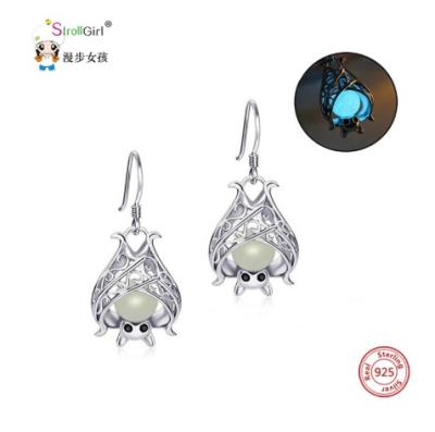 China High Quality Jewelry Cute 925 Sterling Silver Luminous Bat Stud Earrings For Women Gift for sale