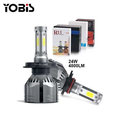 China Car LED Headlight 9005 9006 High Lumen 360 24W 4800LM R11 COB Motorcycle Car LED Headlight for sale