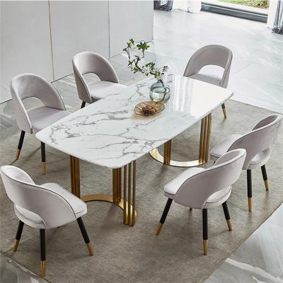 China Factory Supply Retangular Restaurant Long Marble Adjustable Dining Table Modern Dining Table Gold (Height) for sale