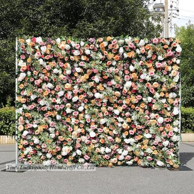 China LFB1841 Celebration New Product 2021 Artificial Silk 3D Roses Flower Wall Panel Wedding Backdrop for sale