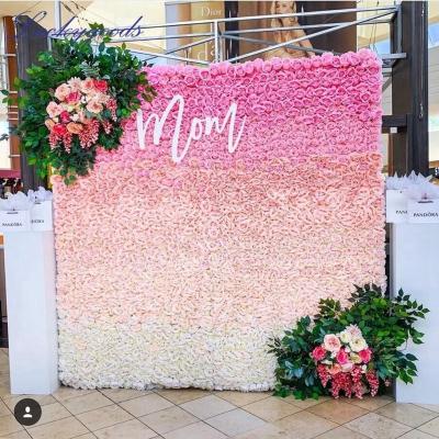 China Wall Flower Decoration LFB1293 Plastic Artificial Pink Floral Backdrop Design For Wedding And Party White Rose Flower Wall Backdrop for sale