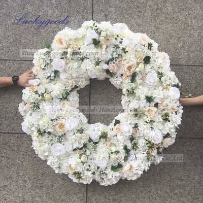 China Wholesale LFB991 Porcelain Artificial Flowers Hydrangea White Rose Floral Arrangement Large High Density Silk Flower Round Garland for sale