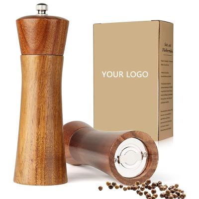 China Amazon Viable Hot Sale Customized Salt Pepper Mill Wooden Grinder Sipce Mills Spice Mill Wood With Adjustable Ceramic Grinder for sale