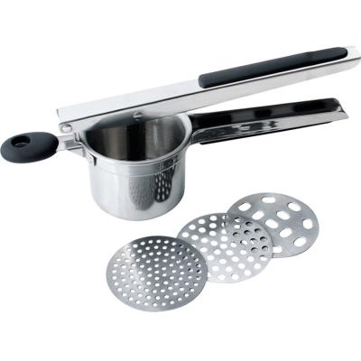 China Metal Kitchen Cooking Instruments Stainless Steel Early Harvest Potato Crusher Potato Masher With Silicone Handle for sale