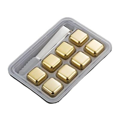 China 304 Stainless Steel Gold Color Whiskey Ice Cube Viable Cooling Stone Rocks For Whiskey/Wine/Juniper/Tonic Drinks for sale