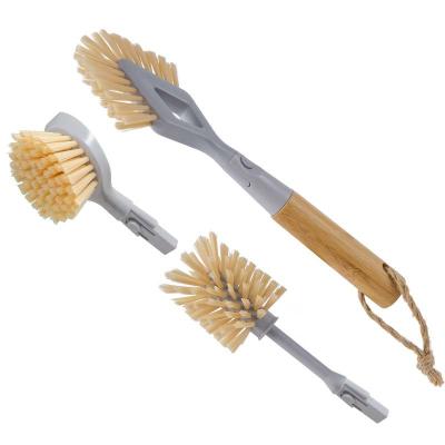 China Viable 3 in 1 Multi-Function Potty Bowl Brush Household Bamboo Gap Cleaning Brush with Long Handle for sale