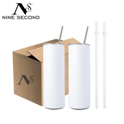 China RTS USA Sustainable Warehouse Double Wall Stainless Steel Heat Transfer Blanks Straight White Sublimation Tumbler with Lids and Straws for sale