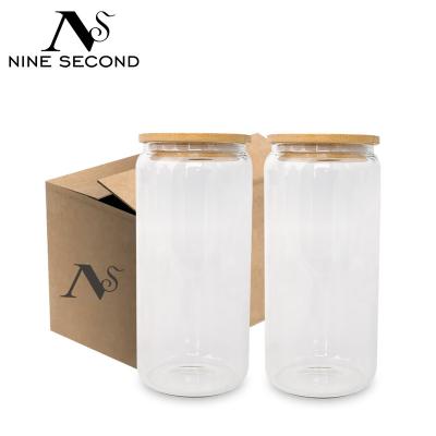 China USA Warehouse 12oz 16oz 25oz Empty Clear Frosted Soda Coffee Beer Can Glass Viable Sublimation 16oz Drinkware for sale