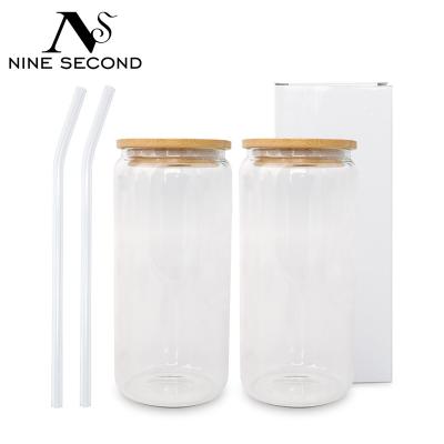 China US Warehouse 16oz DIY Sublimation Sublimation Empty Box Shaped Beer Glass Mugs With Straw Clear Plastic Beer Can Glass For Iced Coffee Soda for sale