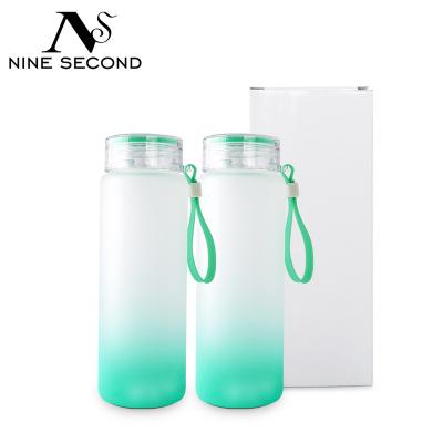 China 2022 Hot Selling 500ml Sustainable Portable Ombre Sublimation Colored Glass Water Bottles Gradient Frosted Glass Water Bottles With Screw Lids for sale