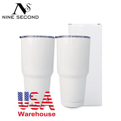 China Stocked Wholesale White 30oz Sublimation Stainless Steel Travel Coffee Mug Car Sublimation Mug Tumbler for Cricut Mug Press for sale