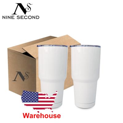 China Wholesale Stocked 30oz Sublimation Wine Tumbler Double Wall Coffee DIY Gift Beer Mug Stainless Steel Car Tumbler With Slide Lids for sale