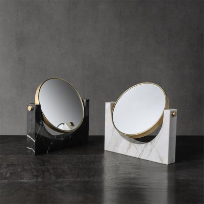 China Minimalist China Factory Hotel Custom Classic Brass Marble Stand Makeup Dressing Desk Mirror for sale