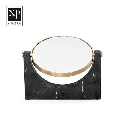 China European Style Minimalist Natural Marble Mirror Brass Brass Make Up Bathroom Bedroom Mirror for sale