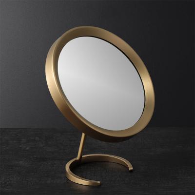 China Customized luxury round metal women copper bathroom vintage safety decor china furniture desk table make up mirror for sale