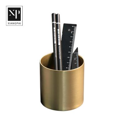 China Modern Stylish Brass Tubular Penrack Desk Storage Organizer Pencil Container Pen Holder for sale