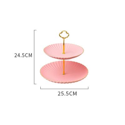 China 10 Inch Viable Gold Rim Round Ceramic Cup Cake Stand Tower Tray Cake Stand For Wedding Cakes for sale