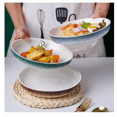 China Best Selling Disposable Glazed Ceramic Dinnerware Set Deep Dinnerware Dish For Party for sale