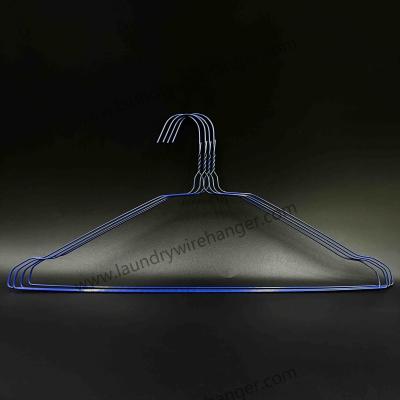 China 18inch Notched Shape Clothes Wire Hanger For Dry Cleaner-Blue Te koop