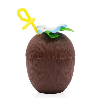 China Sustainable Plastic Coconut Shape Cup / Plastic Coconut Cup With Drinking Straw for sale