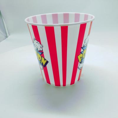 China Single Wall Classic Red Plastic Popcorn Bucket With Round Bottom Plastic Popcorn Bowl for sale