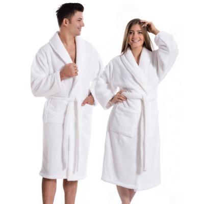 China Hotel Custom Logo 100% Terry Cotton Bathrobes Shawl Collar Wholesale Custom White Unisex Collar Robe Thermal Kimono for sale