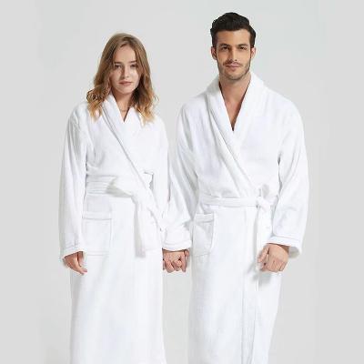 China Custom Made Breathable White Velvet Terry Spa Robes Hotel Bathrobe Shawl Collar for Men and Women for sale