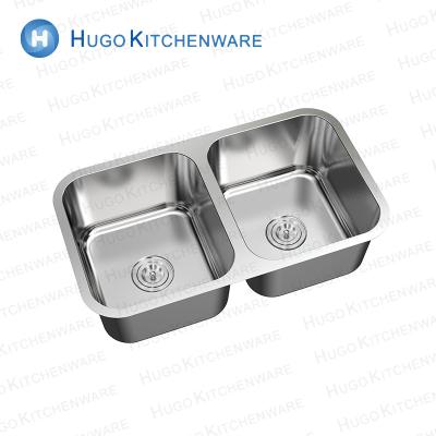 China Tapless Top Mount Customized Double Bowl Handmade Stainless Steel Kitchen Sink for sale