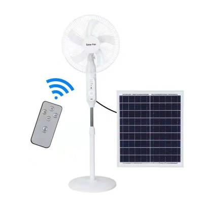 China Hotel hot sales 16 inch 12v dc standing solar powered outdoor rechargeable cheap electric solar fan with solar panel and battery for sale