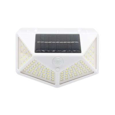 China Garden Motion Sensor PIR Wall Solar Led Garden Light 1 Year Shell Outdoor Waterproof White Black Emergency 4 Sides 100LED IP65 ROHS Ce for sale