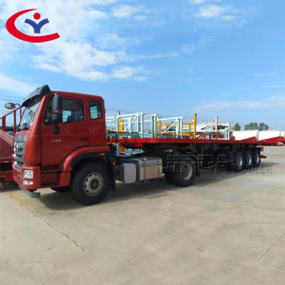 China JINDA Factory 3 axle truck trailer 40ft used 3 axle flat bed semi trailer 45FT flatbed container chassis trailer for sale for sale