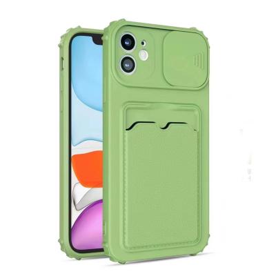 China Anti-drop suitable for Full Matte Phone Case Lens Slide Covered Samsung Silicone Phone Case With Card Holder for sale