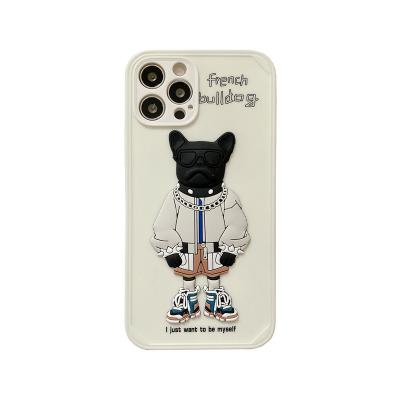 China Anti-fall in Style Fashion French Bulldog Phone Case For Iphone 12 Cartoon Soft Cell Phone Case for sale