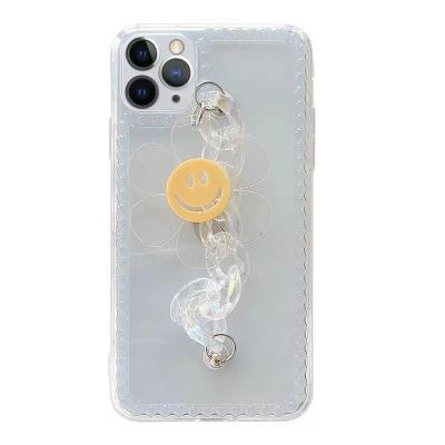 China Cute Anti-fall Flower Smile Wrist Chain Phone Case For Iphone 12 Pro Designer Biodegradable Phone Case for sale