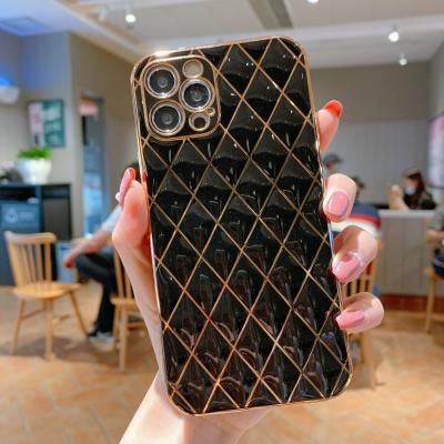 China Luxury Shockproof Diamond 6D Gold Plated Phone Case For Iphone 13 Series Girrly Soft Phone Case for sale