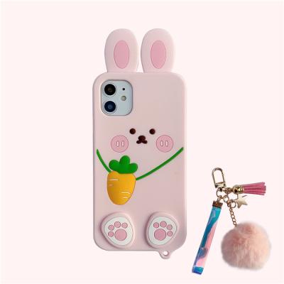 China 2021 Anti-drop Rabbit Cute Carrot Exotic Phone Case For Iphone 13 Protective Silicone Phone Case With Lanyard for sale