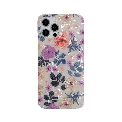 China Anti-fall Luxury Vintage Floral Phone Case For Iphone 13 pro Max Soft IMD Shell Pattern Flower Phone Case for sale