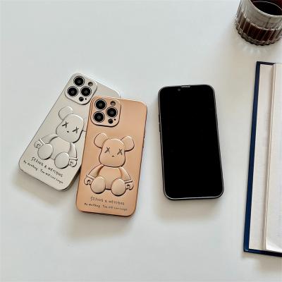 China Luxury Hot 3D Bear Cartoon Bearbrick Shockproof Phone Cover For Iphone 13 Pro Cell Phone Plated Case for sale