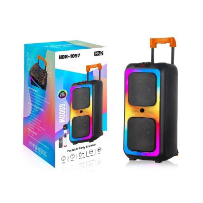 China Manufacturer NDR LED Flashing Light Woofer Outdoor Rechargeable Sound Karaoke Portable Wireless Led Mobile Speaker Cart TWS for sale