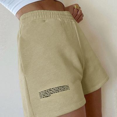 China Custom Anti-wrinkle 2021 Logo Best Selling Women's Workout Shorts Letter Printing Shorts Hot Pockets Wiast Elastic Women's Shorts for sale