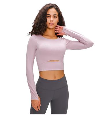 China 2021 new arrivals sports women's yoga tops breathable outdoor running thin tops cropped t-shirt long-sleeved yoga tops for sale