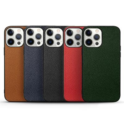 China Real pattern shockproof cow lychee leather case for iphone 13 series with factory price for sale