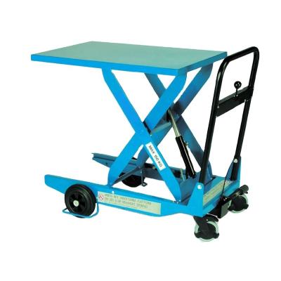 China Building Material Stores Manual Hydraulic Mobile Scissor Lift Table Trolley for sale