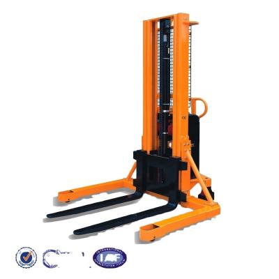 China Semi-electric Hydraulic Building Material Stores Forklift Stacker With Straddle Leg for sale