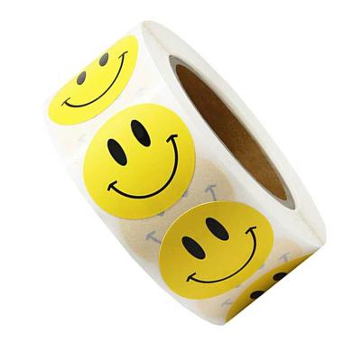 China Smiley Face Waterproof Sticker 500 Pcs/Roll For Kids Sticker Dots Labels Yellow Reward Sticker for sale