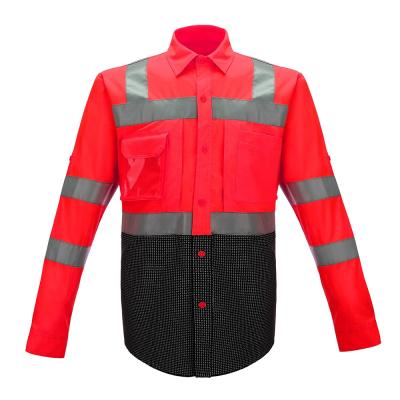 China Application Scenes Men Hi Vis Long Sleeve Reflective Security Multi Work Men's Breathable Safety Shirts for sale