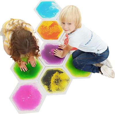 China Eco-Friendly Educational PVC Mats Kids Sensory Room Play Mat For Baby Child Toy Color Liquid Dynamic Floor Tile Vinyl Floor for sale