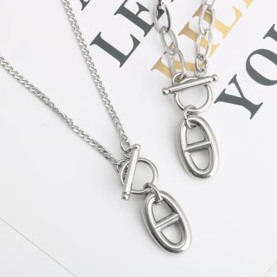 China New Trendy Hiphop Stainless Steel OT Clasp Coffee Bean Charms Thin Link Long Chain Necklace for sale